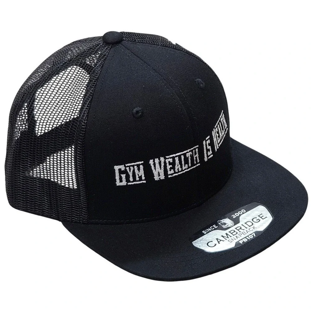 Cambridge Gym Wealth Is Health Snapback Trucker Hat Black Mesh‎ Cap PB107 NEW